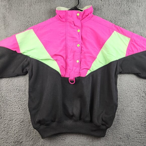 Vintage 90’s Women's Retro Neon Ski Jacket Pullover Medium Snap Zip Snowboard - Picture 8 of 11